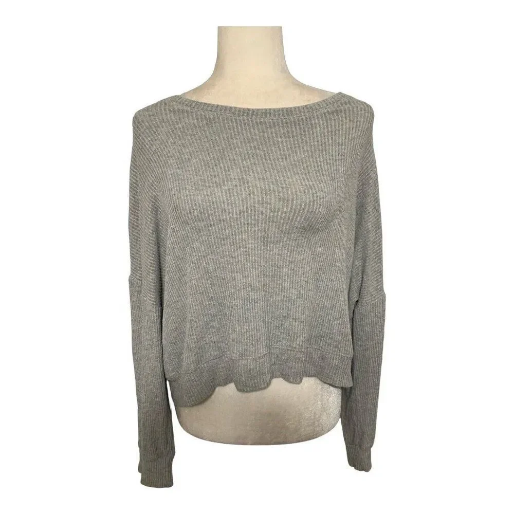 sundry womens solid gray long sleeve oversized sweater top 1 small